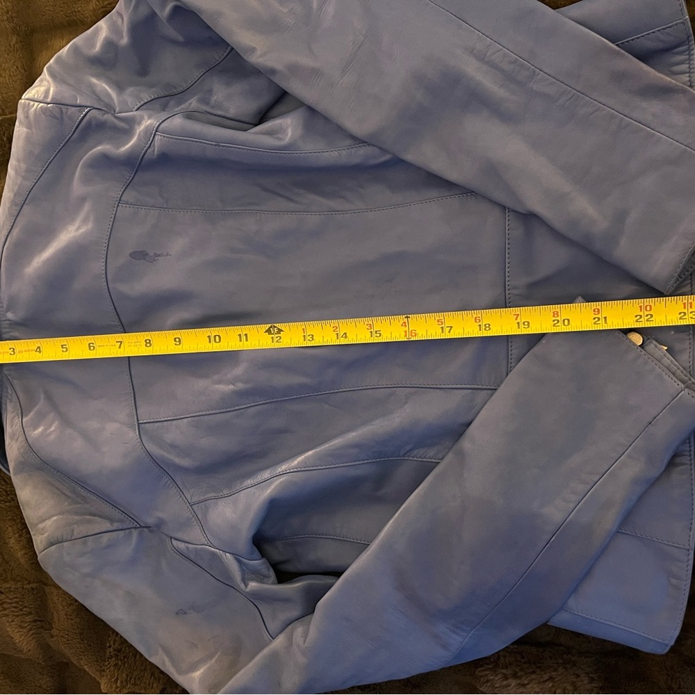 Elegant Sky Blue 100% Cuir Leather Jacket - Picture 9 of 13